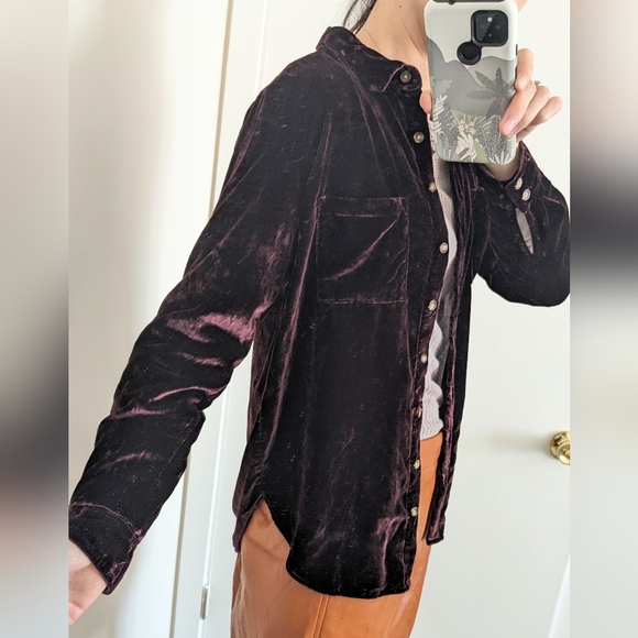 Anthropologie Maeve Velvet Shirt Purple Karina Button Down Size 2 - Picture 4 of 8
